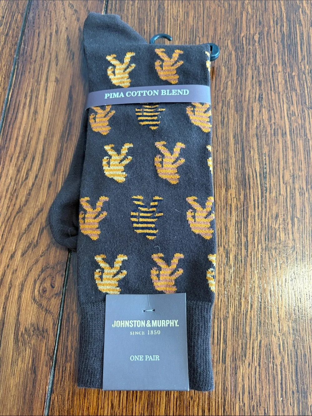 Johnston & Murphy Brown Socks with Yellow Bigfoot Pattern